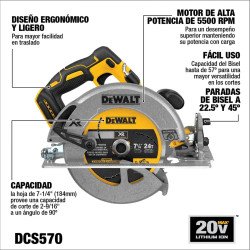 Sierra circular inalámbrica de 7 1/4" Dewalt XR DCS570b 20V MAX - Solo Herramienta