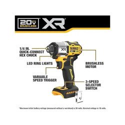 Atornillador De Impacto inalámbrico 1/4" Dewalt XR DCF845B 20v + bolso de transporte