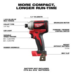 Atornillador de Impacto Milwaukee M18 Brushless 2850-20 - Solo Herramienta