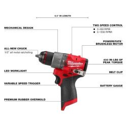 Taladro percutor inalámbrico Milwaukee M12 Fuel 3ra gen 3404-20 - Solo herramienta